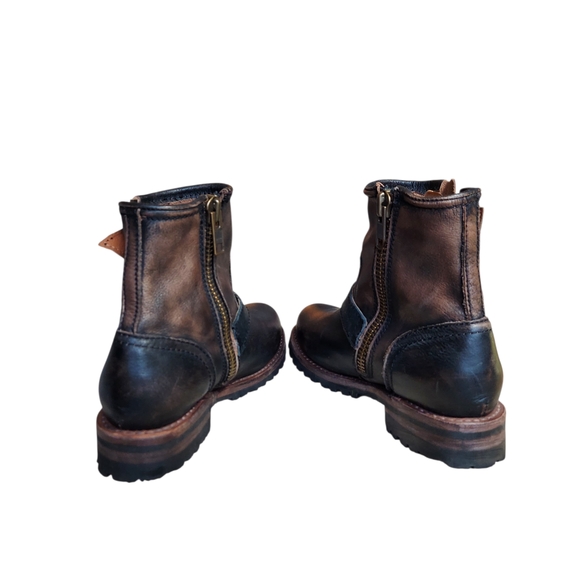 Freebird Harley Brown Black Leather Distressed Combat Moto Boots  Women's - Picture 7 of 16